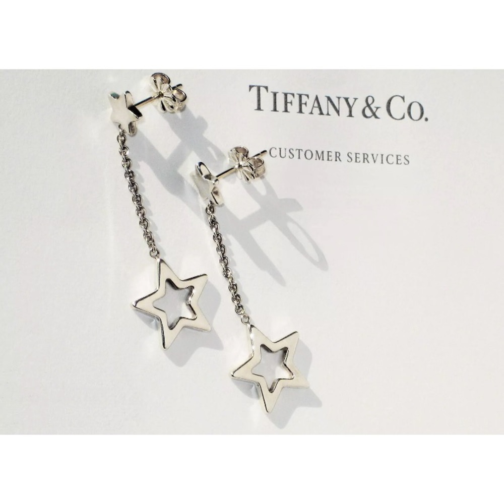 TIFFANY & CO SILVER STAR LARIAT DANGLE EARRINGS